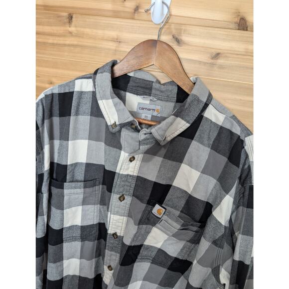 Carhartt Top Mens 3X Black White Plaid Button Front Flannel Relaxed Fit - Picture 2 of 10